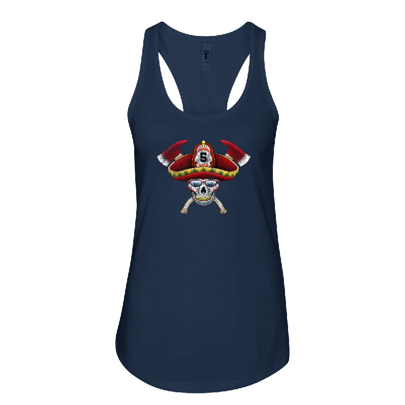 Firefighter Sombrero Sugar Skull Women's Racerback Tank baby blue tank