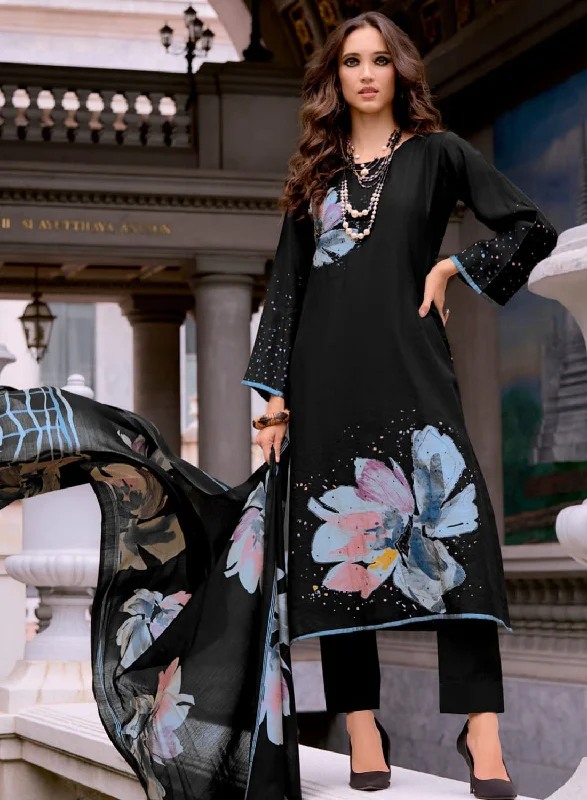 Black Unstitched Pashmina Winter Suit Dress Material with Shawl Dupatta Warm Wool Shawl Cape