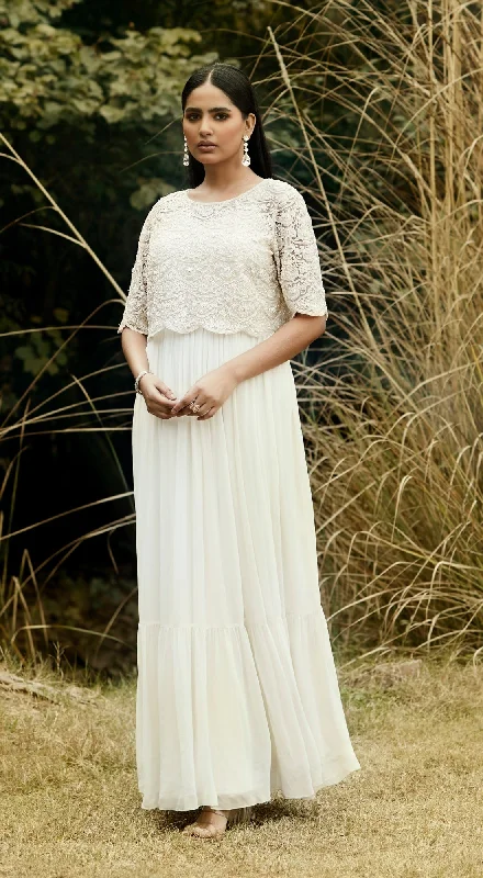 Ivory Embroidered Dress & Cape Set Tunics Winter warm