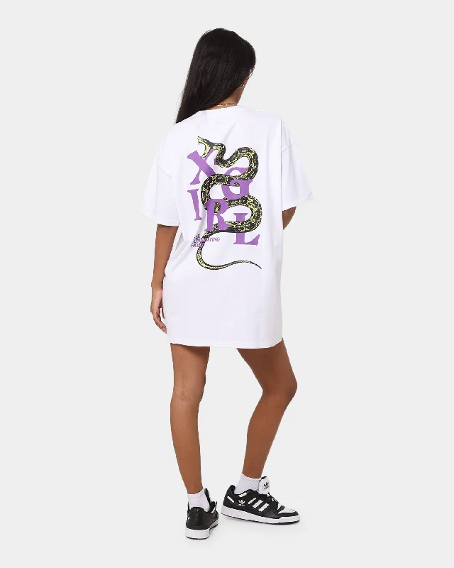 X-Girl Women's Snake Oversized Tee Dress White Tunics Stylish elegant