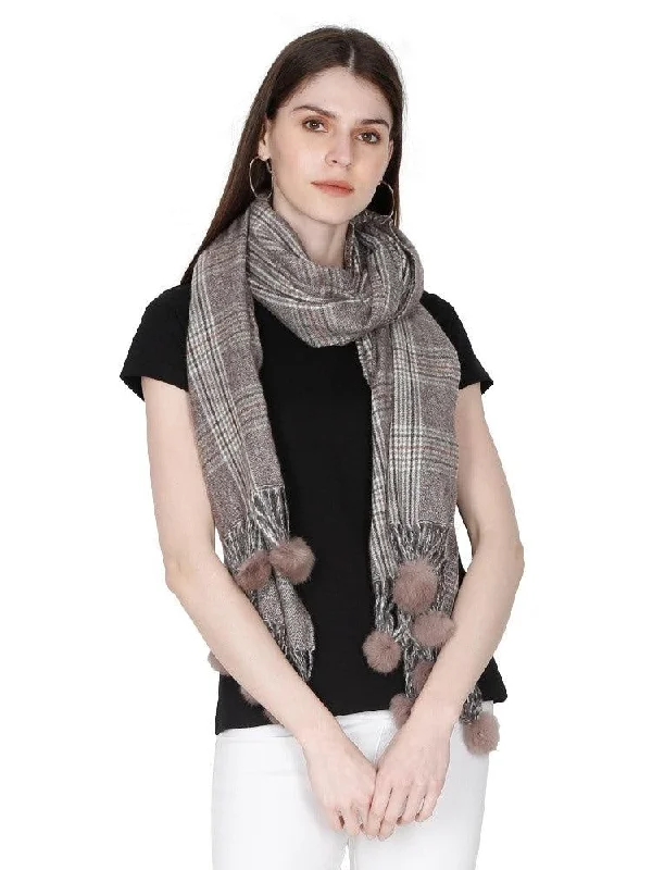 FabSeasons Brown Grey Unisex Checkered Woolen Scarf, Muffler, Shawl and Stole Soft Cotton Shawl Cape