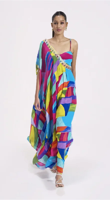 Multicolored Asymmetric Dress Tunics Fashionable trendy