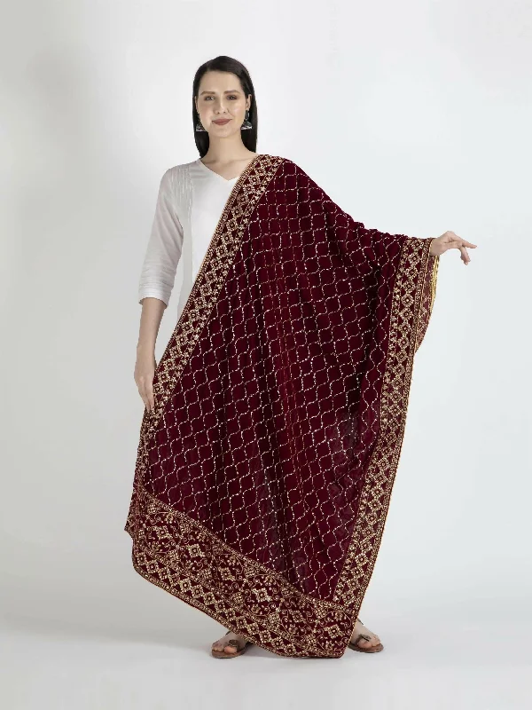 Maroon Embroidered Shawl Dupatta For Women Cozy Fleece Shawl Cape