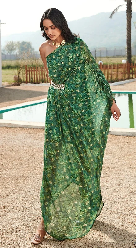 Green Georgette Kaftan Dress Tunics Handmade artisanal