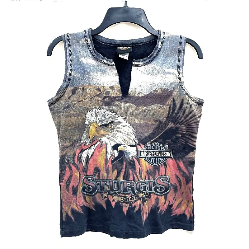 Wmns Y2k HARLEY DAVIDSON Sturgis '08 Eagle Flame All Over Print Tank Top Sz L vintage tank top