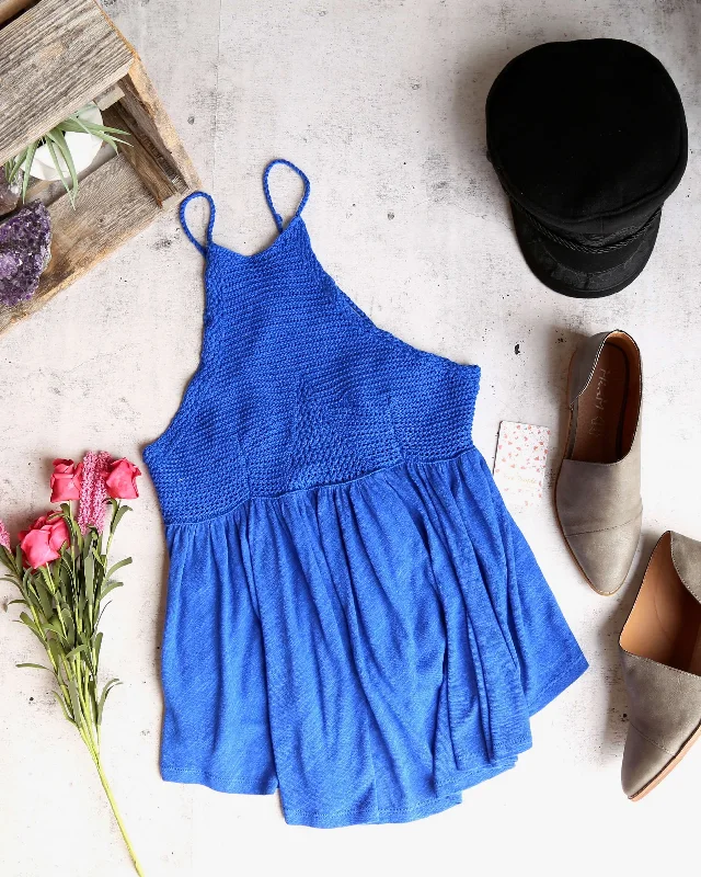 Free People - Road Trip Crochet Tank in Seaport Blue graphic tank top