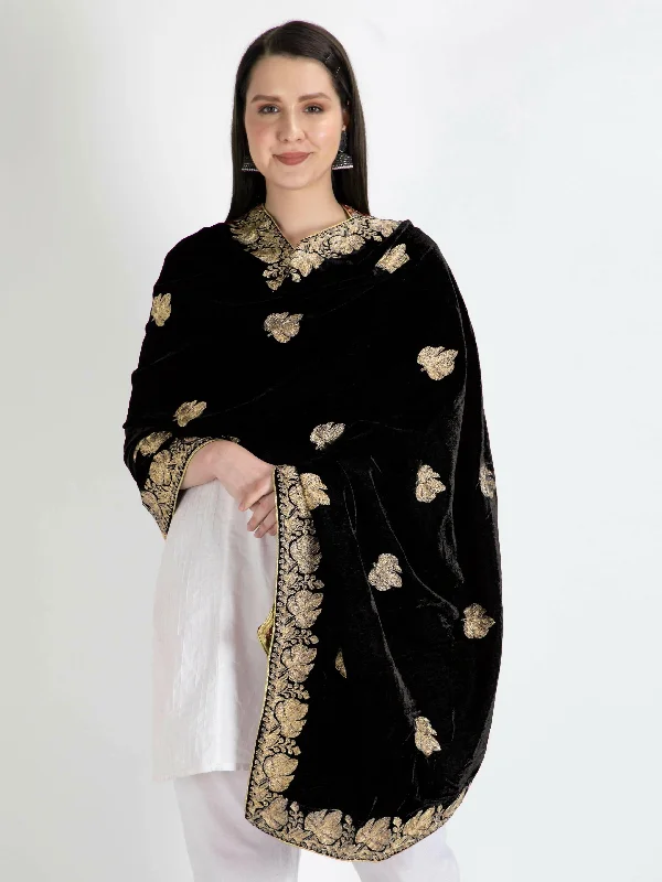 Velvet Embroidery Shawl Dupatta (Black) Comfortable Pashmina Shawl