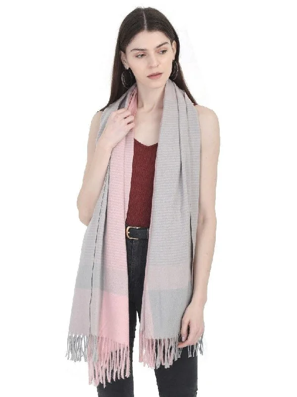 FabSeasons BabyPink-Grey Woolen Scarf, Muffler, Shawl and Stole for Winters Classic Knit Shawl Wrap