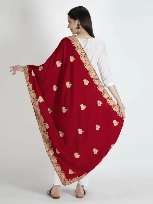 Velvet Embroidered Shawl Dupatta (red) Trendy Knitted Shawl Wrap