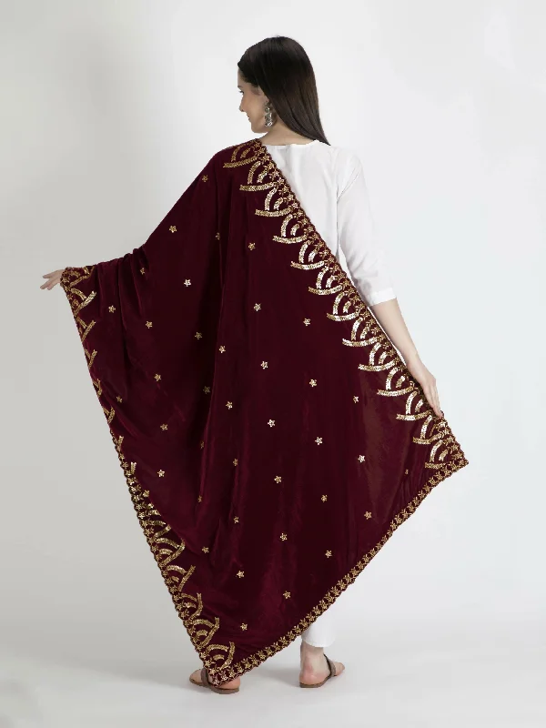 Embroidered Velvet Shawl Dupatta(Maroon) Cozy Plaid Wool Shawl