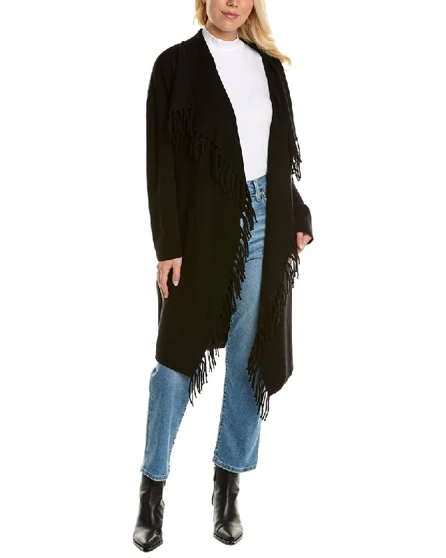 T Tahari Shawl Collar Patch Pocket Duster Stylish Oversized Wool Shawl