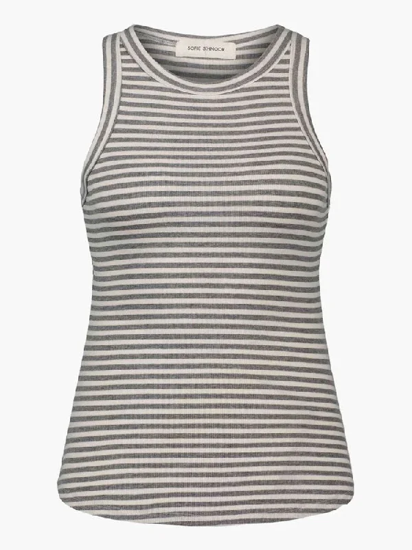 Sofie Schnoor Tank Top Grey Striped mesh tank top