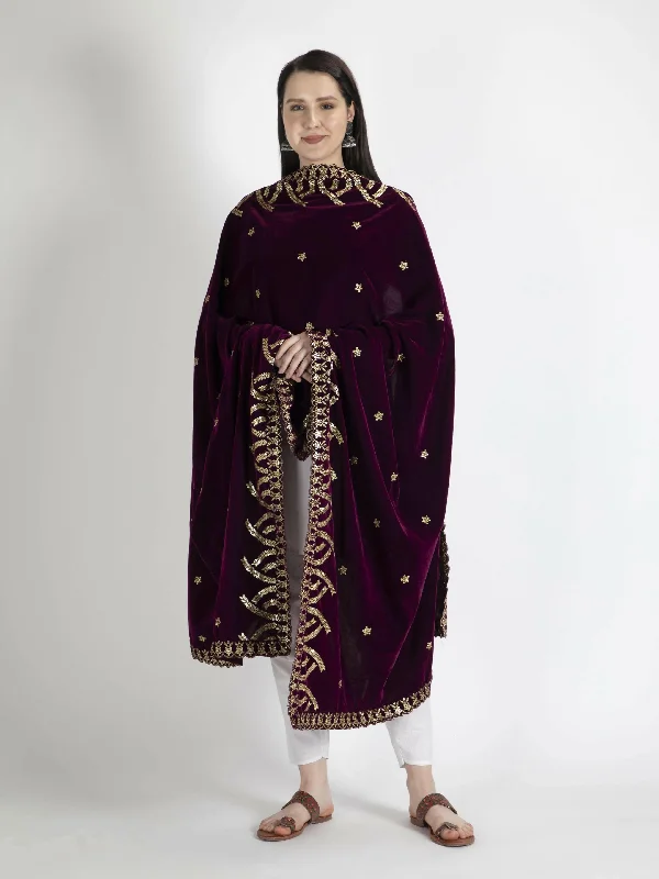 Embroidered Velvet Shawl Dupatta(Purple) Comfortable Cotton Shawl Wrap