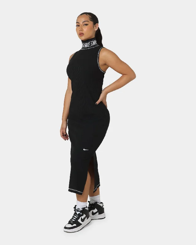 Nike Women's Sportswear Sleeveless Mock-Neck Dress Black/White Tunic Top Casual