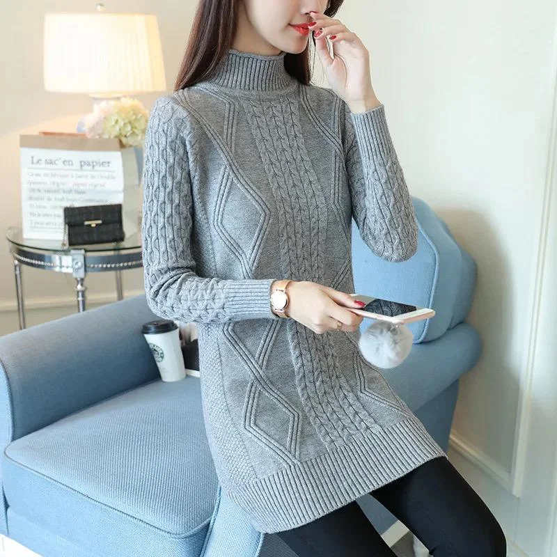 Fleece women cable knitted women long sweater S3512917 Denim Fabric Leather Fabric Suede Fabric