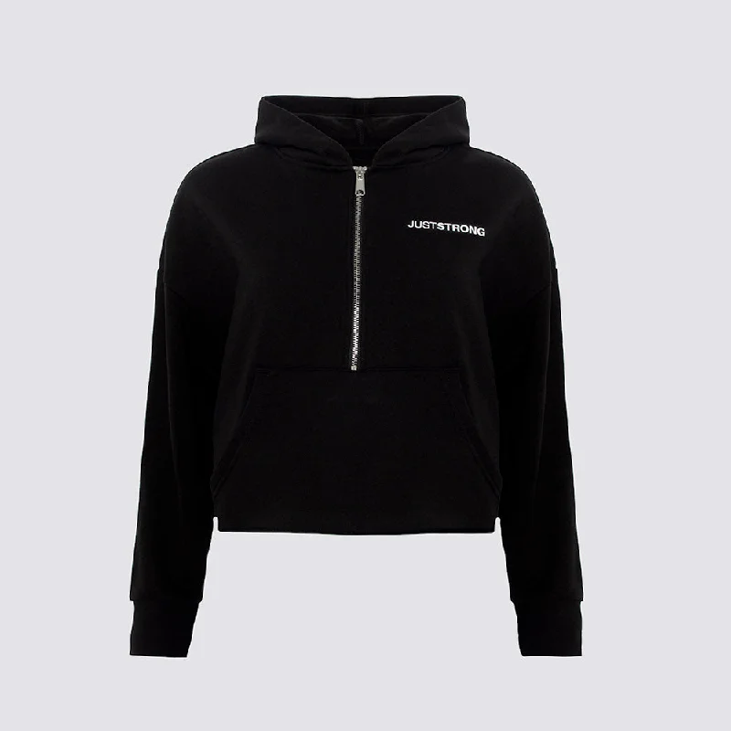 Black 1/2 Zip Hoodie Hoodie with Hem Applique Textured Unique