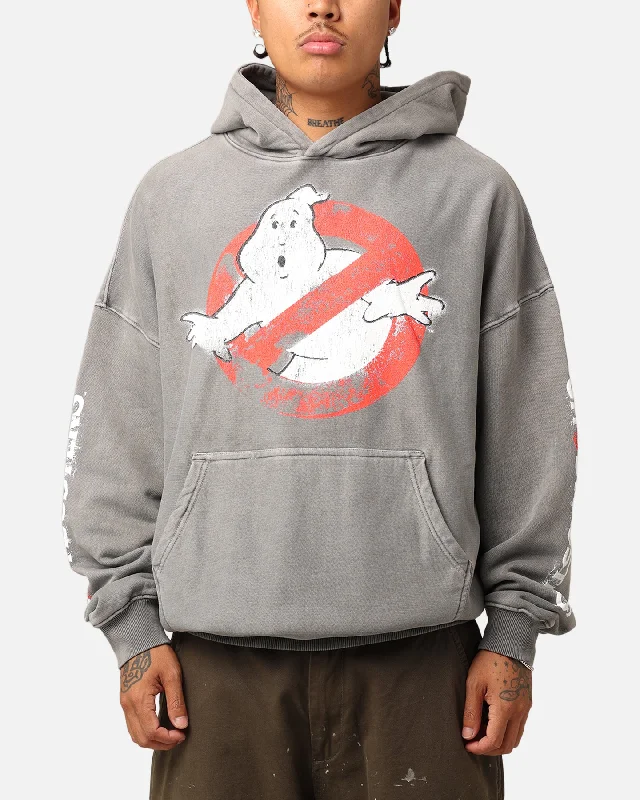 Goat Crew X Ghostbusters Heavyweight Hoodie Washed Charcoal Hoodie with Ribbed Hem Stretchable Secure