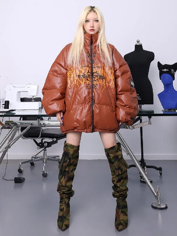 Motorcycle PU Leather Loose Jacket【s0000000337】 Welt Pockets Slit Pockets Flap Pockets