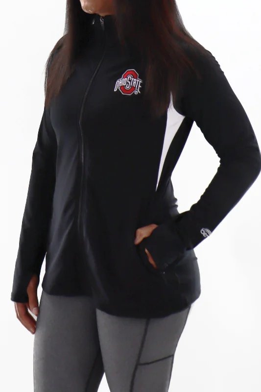 OSU ATHLETIC O FULL ZIP PANEL PULLOVER WITH ATHLETIC LOGO Spaghetti Sleeve Top