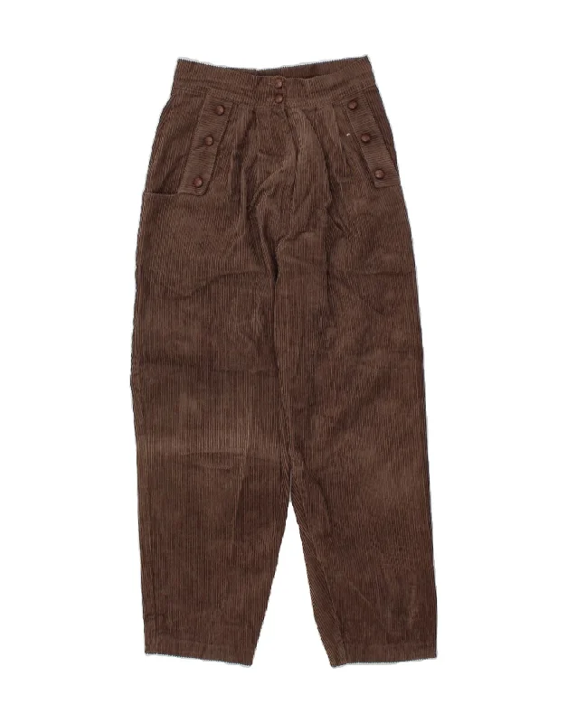 A.WEAR Womens Tapered Corduroy Trousers UK 10 Small W26 L27  Brown Cotton Trousers Cargo Utility