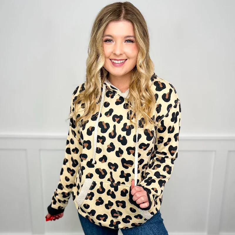 Sew In Love Close to You Cotton Blend Long Sleeve Leopard Hoodie Sweatshirt Hoodie with Hem Detail Decorative Unique