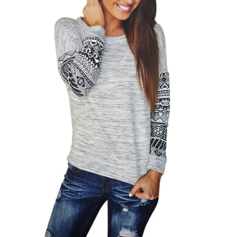 Women Casual Long Sleeve shirt Blouse Top Crew Neck Pullover Clothes A39 Box Sleeve Comfort