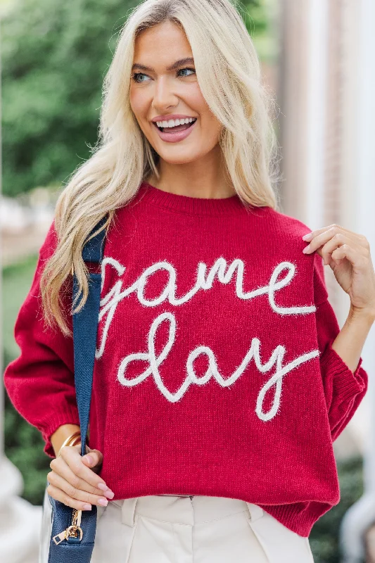 It's Game Day Crimson/White Puff Sleeve Sweater Notch Collar Peter Pan Collar Cowl Neck