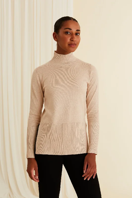 Maxine High Neck Jumper Sand Boxy Sweater Fitted Sweater A-Line