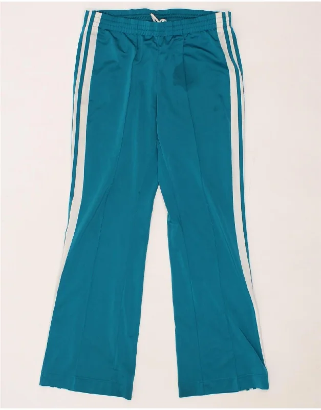 ADIDAS Womens Tracksuit Trousers UK 12 Medium Blue Colourblock Polyester Trousers Elastic Waist Soft