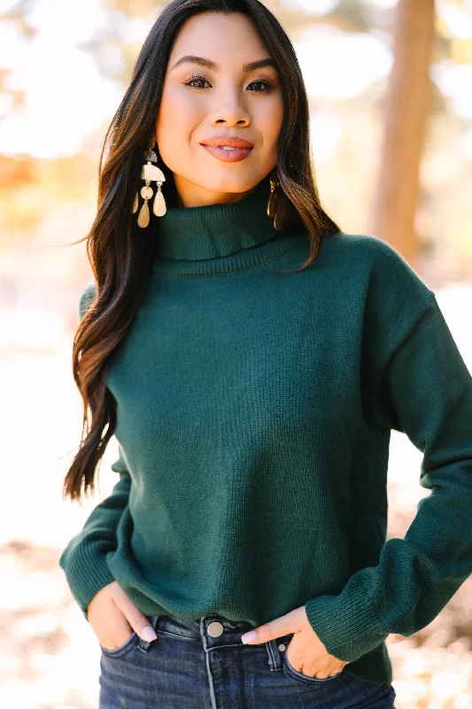 Feeling Your Best Hunter Green Turtleneck Sweater Front Pockets Side Pockets Patch Pockets