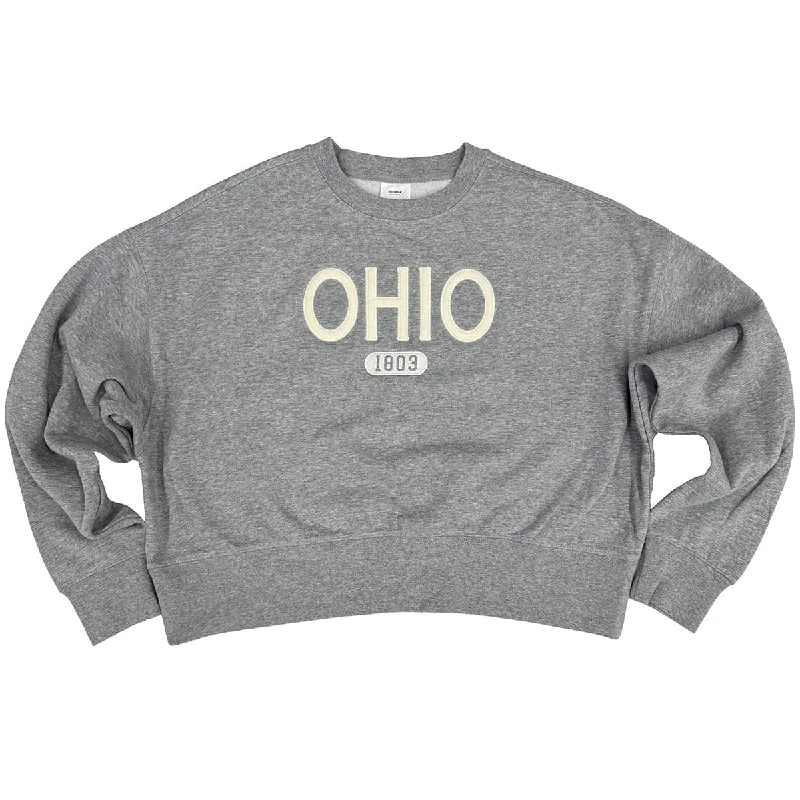 Ohio Felt Crop Sweatshirt Hoodie with Lace Feminine Delicate