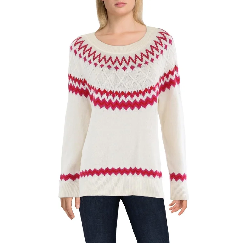 Plus Womens Aztec Print Work Day Wear Pullover Sweater Mock Neck Pullover