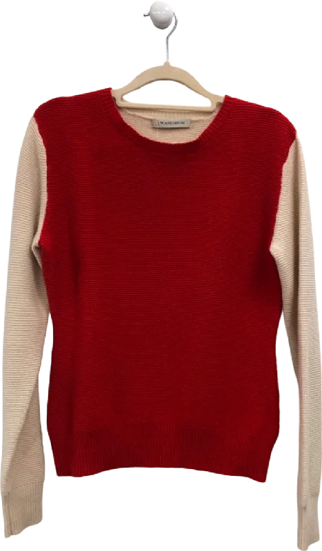 J.W. Anderson Red/Beige Cashmere Jumper Medium UK 10 Beaded Sweater Sequined Faux Fur