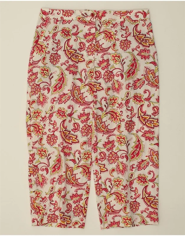 IZOD Womens Straight Capri Trousers US 10 Large W32 L21 White Floral Trousers Yoga Stretchy