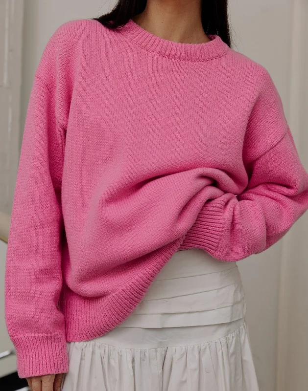 Holly Sweater in Pink Print Jacquard Patchwork