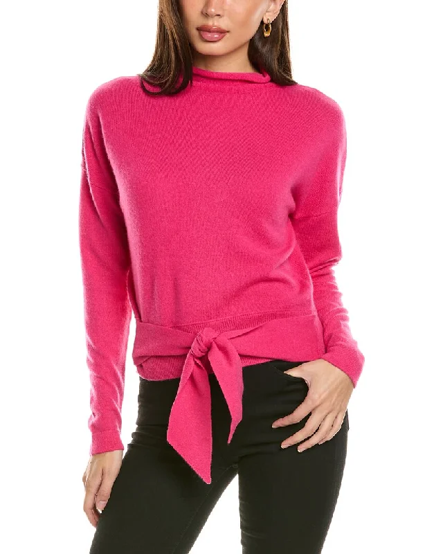 Forte Cashmere Tie-Front Cashmere Pullover Bell Sleeve Stylish