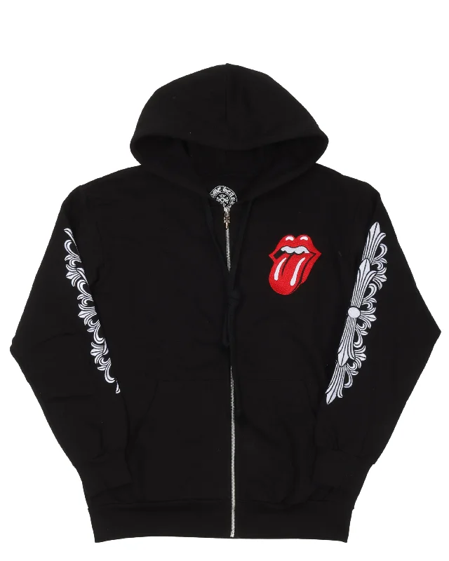 Full Embroidered Rolling Stones Hoodie Hoodie with Stripes Bold Sporty