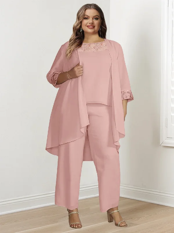 Chiffon Long Sleeves Plus Size Mother Of The Bride Pantsuits With Jacket Anorak Shell Jacket Lightweight Jacket