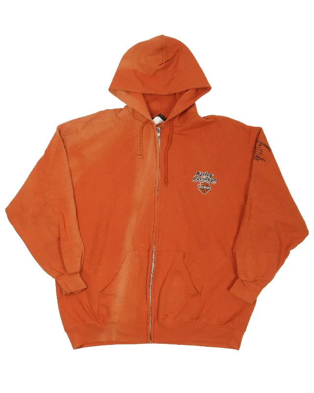 Harley Davidson Zip Up Hoodie Hoodie with Applique Textured Unique