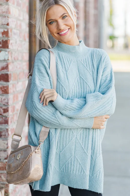 Walk The Walk Light Blue Sweater Zippered Front Buttoned Front Snap Front