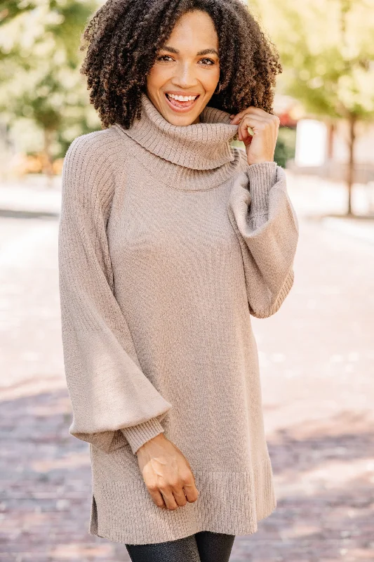 Everyday Love Taupe Brown Tunic Sweater Hooded Caped Shawl Collar