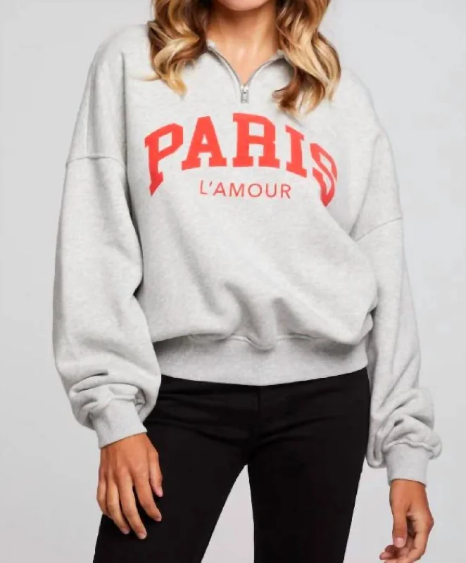 Paris L' Amour Pullover In Heather Grey Flutter Sleeve Feminine