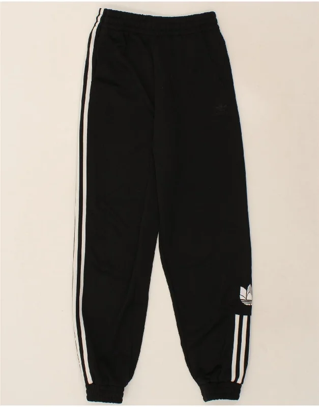 ADIDAS Womens Graphic Tracksuit Trousers Joggers UK 6 XS  Black Polyester Trousers Handmade Artisanal