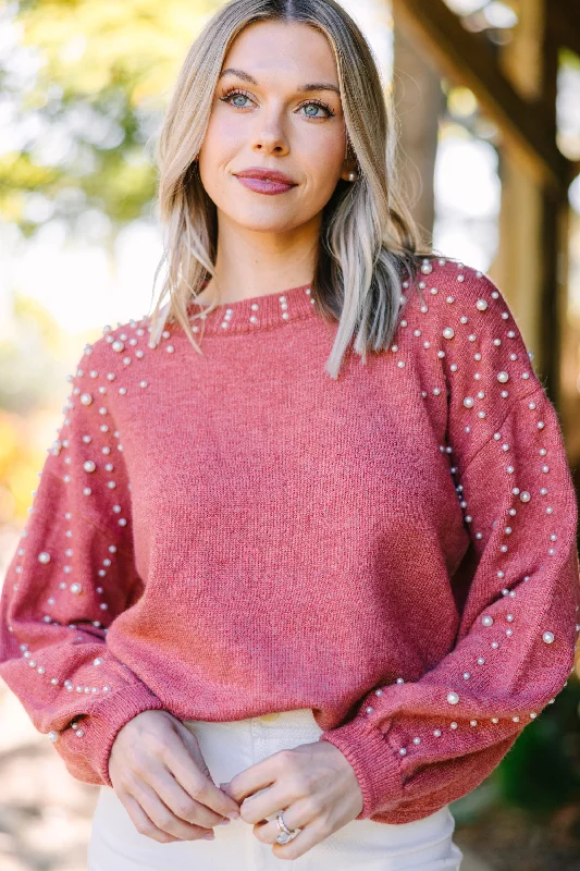 Can't Help But Love Amber Orange Pearl Studded Sweater Chenille Blend Fleece Blend Nylon Blend