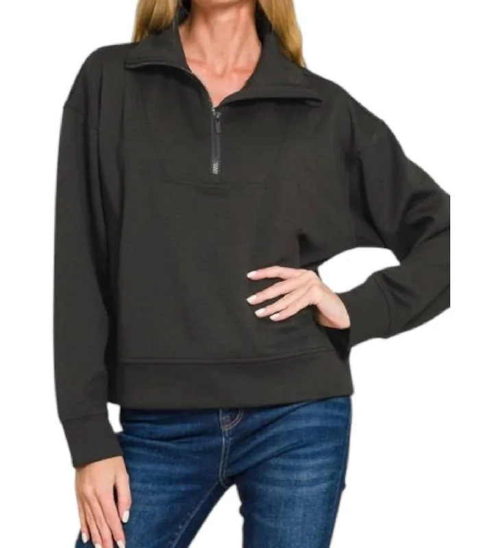 Scuba Half Zip Pullover Sweater In Black Boat Neck Sweater