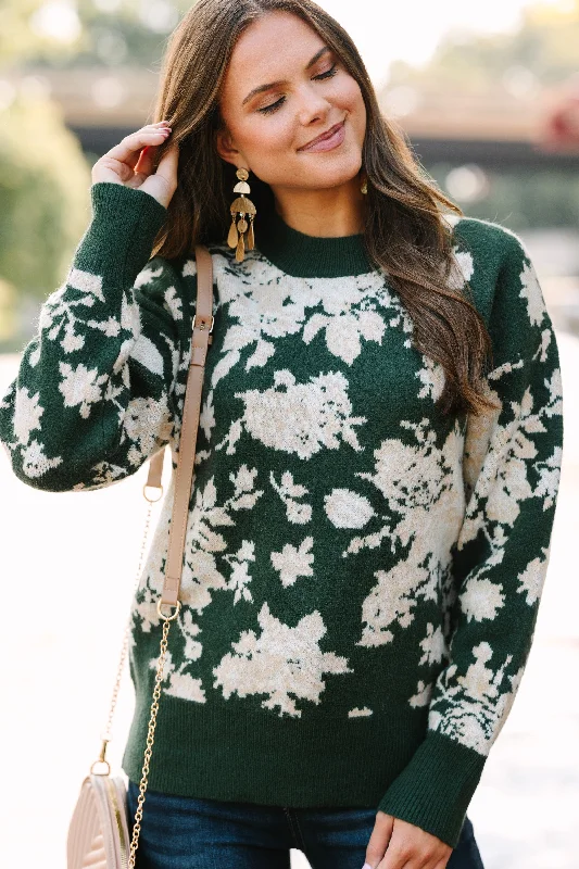 All In A Day Green Floral Sweater Solid Print Embellished