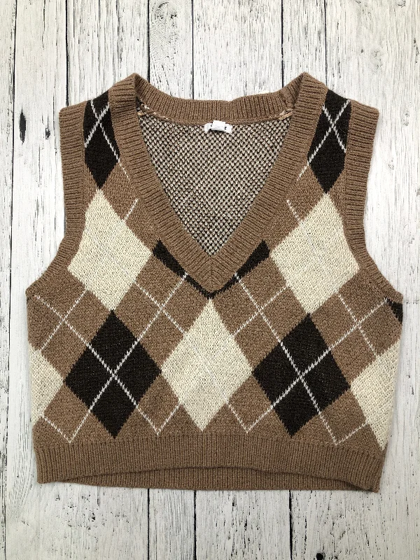 Garage brown white patterned sweater vest - Hers XS Open Front Closed Front Wrap Front