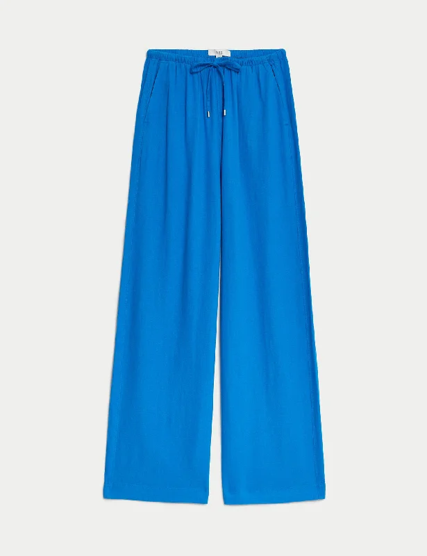 Linen Blend Wide Leg Trousers Trousers practical durable