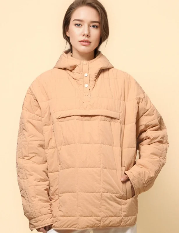 Ladies Button Pullover Hooded Padded Puff Jacket SKT4755 Blouson Sleeve Pullover