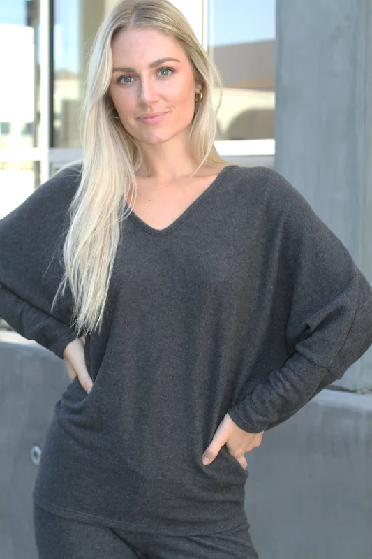 V Neck Sweater Charcoal Sweater Knitwear Pullover